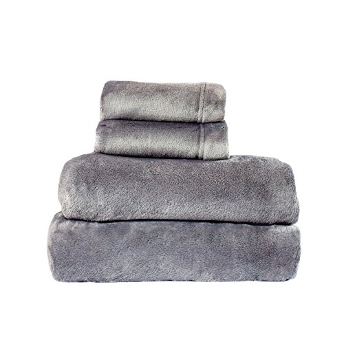 Cozy Fleece Inc Comfort Collection Velvet Plush Sheet Set, King, Gray
