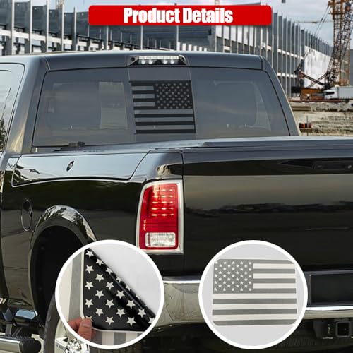 Image of USA Flag Decal for Truck Back Window,Car Decal and Sticker,American Decal for Pickup,Decals for Dodge Ram 2009-2024(Black-Ram)