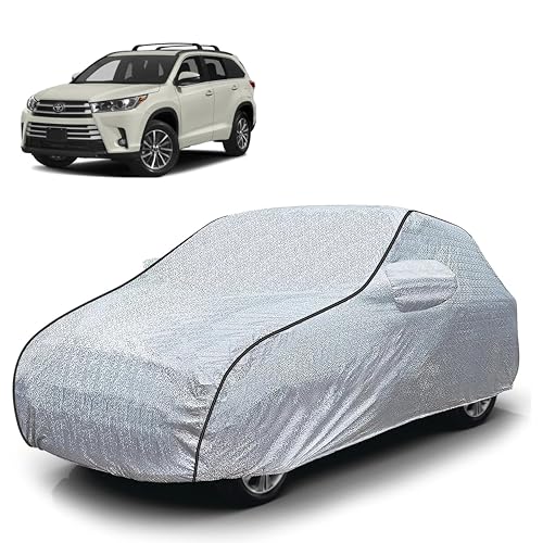 Image of Sulfar 100% Waterproof Car Body Cover Compatible with Mirror for Toyota Highlander (Triple Stitched, Full Bottom Elastic, Magic Silver with Black Piping)