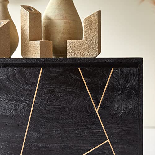 Image of The Attic Clapham TV Cabinet|Solid Wood Sideboard TV Cabinet for Living Room | Wooden Free Standing TV Unit Side Board Table with Storage|Black Matte Finish