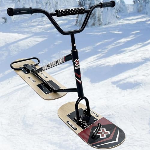 KPOUYYDS Patinete de Nieve Todoterreno, Patinete de esquís para Adultos, esquís giratorios de 360° y Base Doble. Bicicleta de esquí Todoterreno con Mango Antideslizante y Marco de Aluminio Woodcolor
