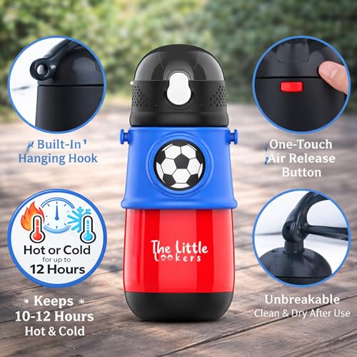 Image of THE LITTLE LOOKERS Stainless Steel Hot & Cold Sipper Bottle for Kids | 300 Milliliters | Rust-Proof | BPA-Free | Double-Wall Vacuum Insulation Water Bottle | Ideal for School and Travel | Red