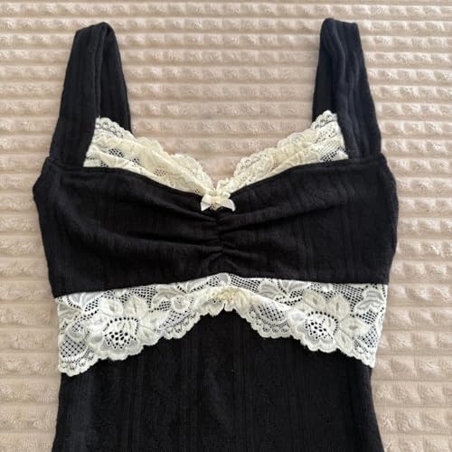 Sunloudy Women Coquette Grunge Tank Tops Vintage Aesthetic Lace Trim Camisole Ribbed Knit Slim Fit Fairy Shirt Clothes3