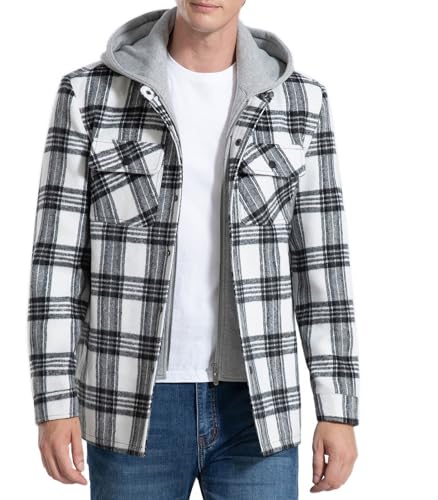 FTIMILD Men's Flannel Jackets Quilted Lined Shirt Plaid Cotton Soft Warm Coat for Men with Detachable Hood4