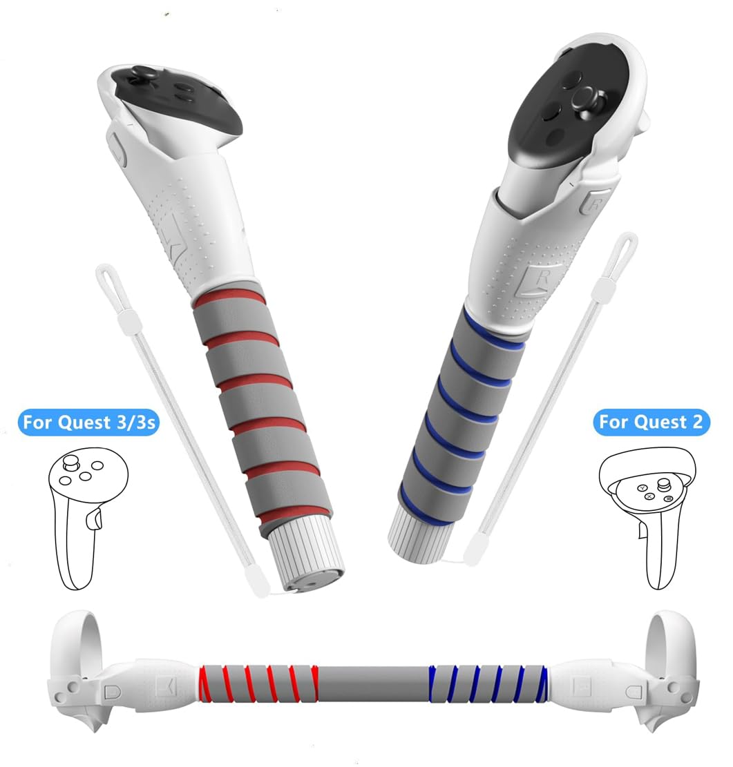 New World VR Game Handle Attachments Compatible with Meta Quest 3S/Quest 3/Oculus Quest 2 Controller Extension Grips for VR Game Gorilla Tag Long Arms Sticks,Beat Saber, VR Accessory