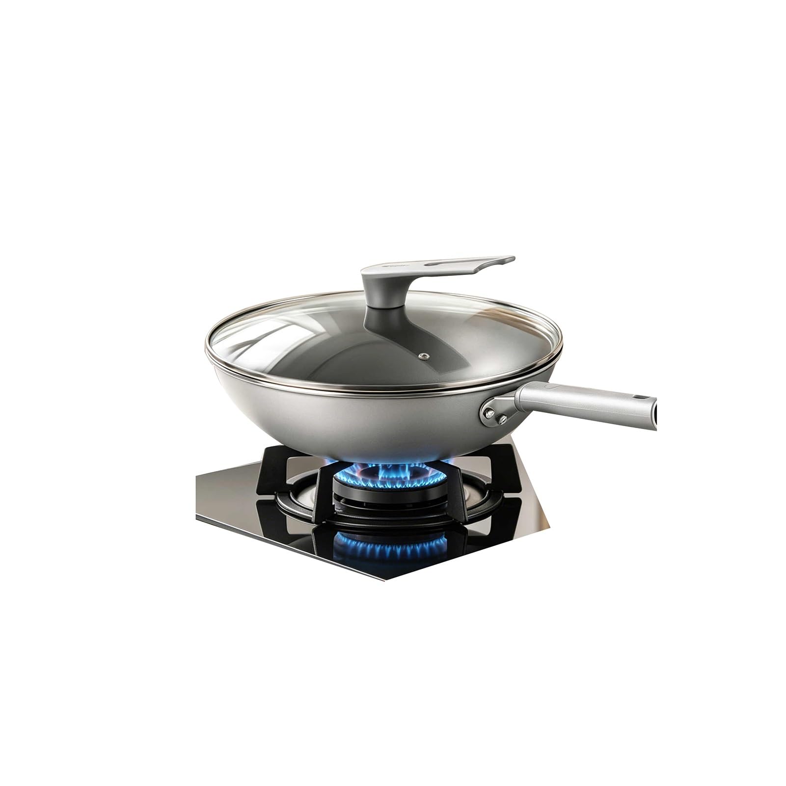 Genérico Wok De Cocina Grande, Aleación Aluminio Con Tapa, Sartén Antiadherente Previamente Sazonada, Utilizado For Saltear Estofar Al Vapor Y Asar Alimentos(28cm)