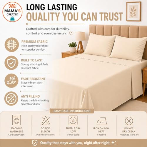 Image of Double Size Bed Sheet - 600 Thread Count Single Flat Sheet Only - Long Staple Egyptian Cotton Top Sheet Wrinkle & Fade Resistant - Ivory