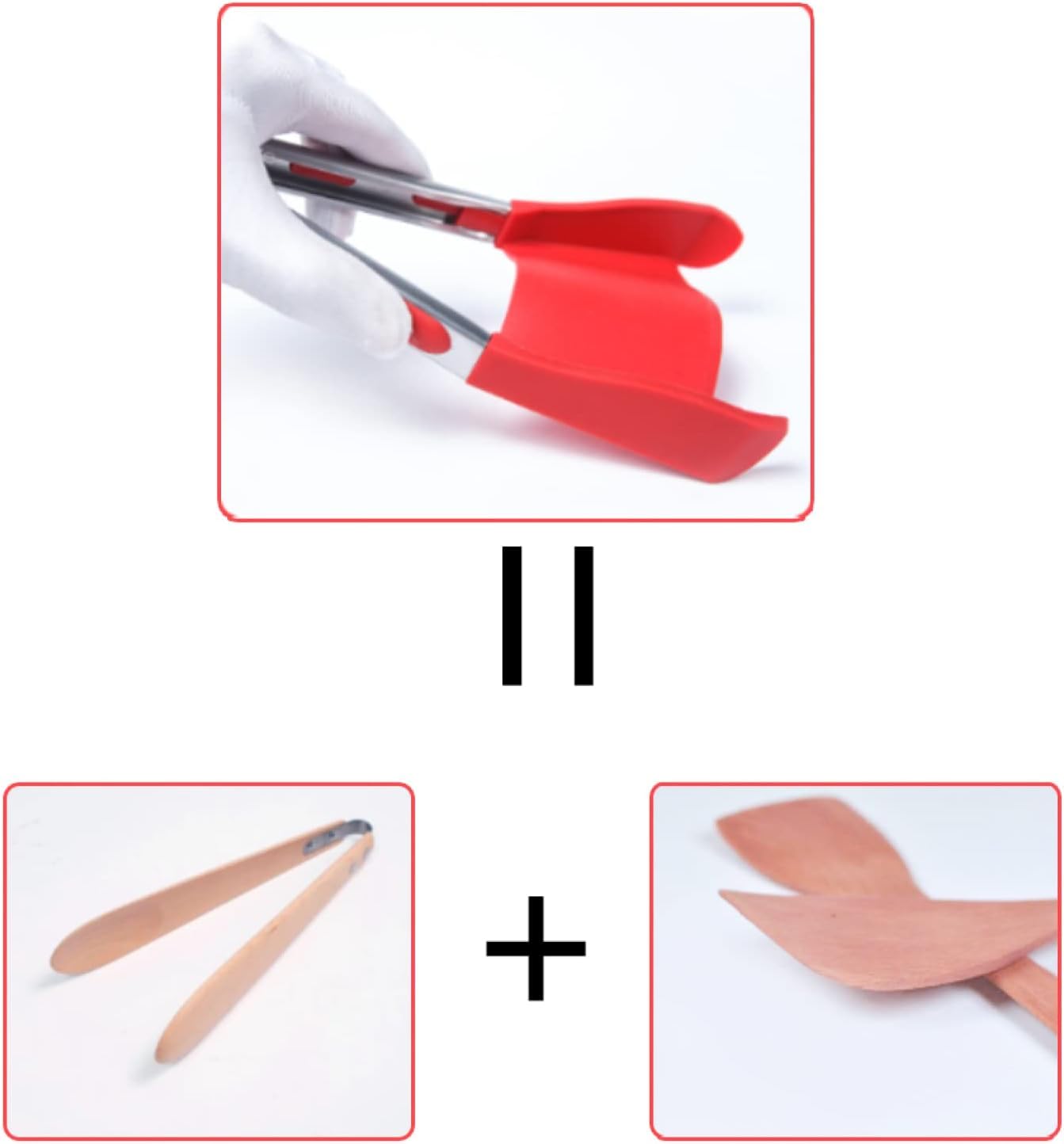 Juego de Utensilios de Cocina, Los Utensilios De Cocina Fijaron 2 En 1 Herramientas 2pcs del Silicón del Marco Resistente Al Calor Antiadherente