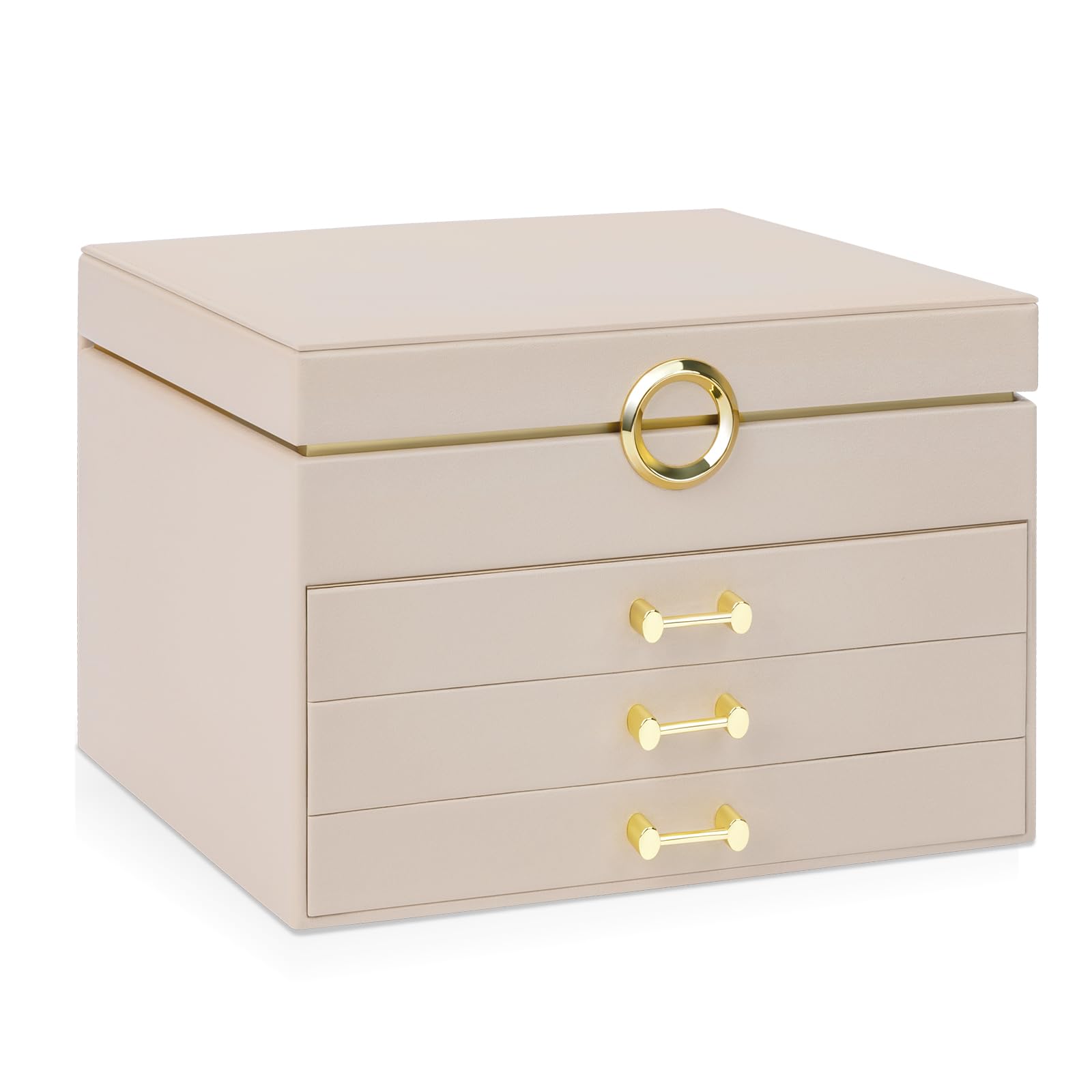 Schmuckschatulle für Damen und Mädchen, 4-lagig, große Schmuckschatullen mit 3 Schubladen, Schmuck-Aufbewahrungsbox für Ohrringe, Armbänder, Halsketten