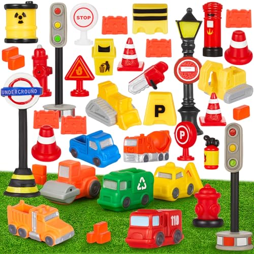 Simgoing 41 Pcs Mini Construction Figures Playset Toys Cake Toppers Decoration Construction Birthday Party Supplies Gifts Favors