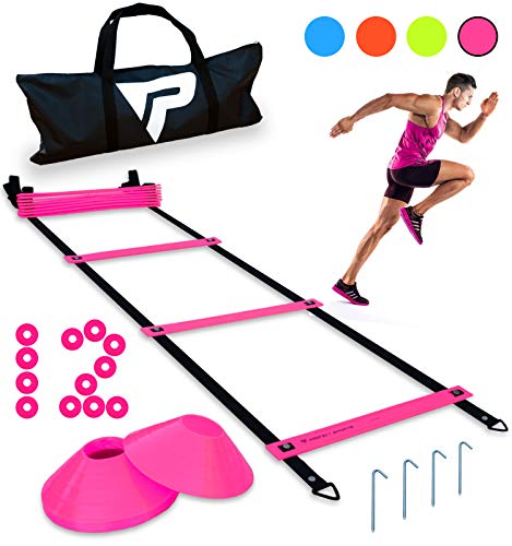 Pro Agility Ladder and Cones - 15 ft Fixed-Rung Speed Ladder with 12