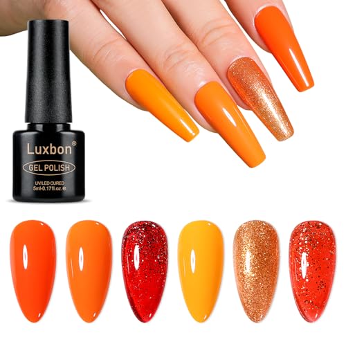 Luxbon 6 piezas Set de Esmaltes de Uñas Semipermanentes en gel - Set de colores de otoño Esmalte en gel de otoño de larga duración, uv led Soak Off Nail Art Designs Kit de manicura 027