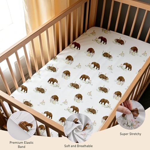 Image of Gllquen Baby Bedside Sleeper Bassinet Sheets 33x20 Inch 4 Pack Girl Boy | Soft OEKO-TEX Certified Bassinet Crib Sheet, Compatible with Baby Delight, Newton Rectangle Bassinet Mattress, Forest Tale
