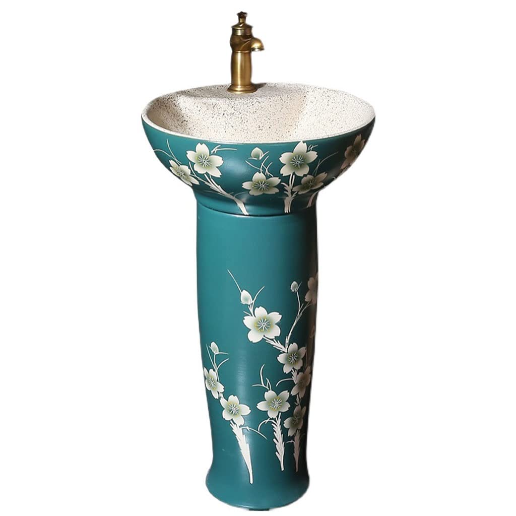 NEBE Bathroom Sink Retro Art Column Basin Bathroom Ceramic Washbasin Floor-standing Vertical