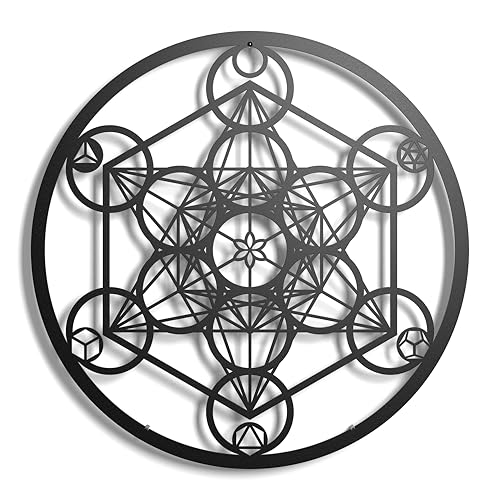 Decoración de metal. Escultura de pared flotante, con sombras, de acero. (43 x 31 cm., Cubo Metatron)