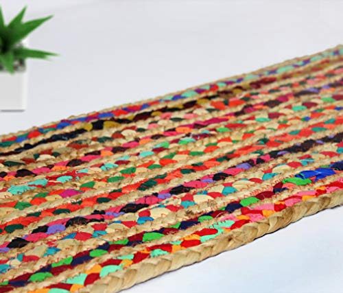 Cotton Craft Jute Chindi Table Runner - Braided Handwoven Reversible Tablerunner - Summer Fall Harvest Holiday Festive Party Boho Rustic Farmhouse Dining Kitchen Tabletop - 13 X 72 Inch - Multicolor #TOP1