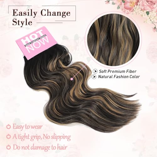 4Pcs Hair Extensions Clip in Natural Black to Caramel Blonde Hair extensions 20" Synthetic Hairpieces for Woman Ombre hair Extension Curly Wavy Hairpieces For Full Head - Image 3