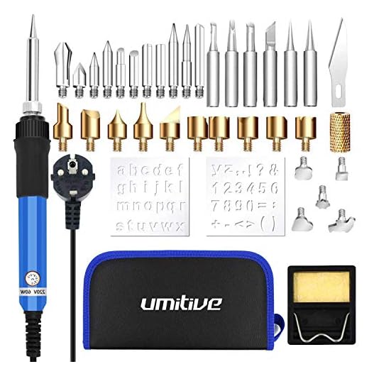 Umitive Pirograbador de Madera, 60W, Temperatura Regulable(250-400℃), Soldador Pirografo Electrico Profesional Para Madera, Cuero, Escultura Grabado