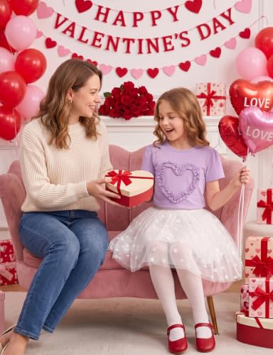 Image of Noomelfish Girls Ruffle Heart T-Shirts Cute Short Sleeve Tee Tops (3-12 Years)