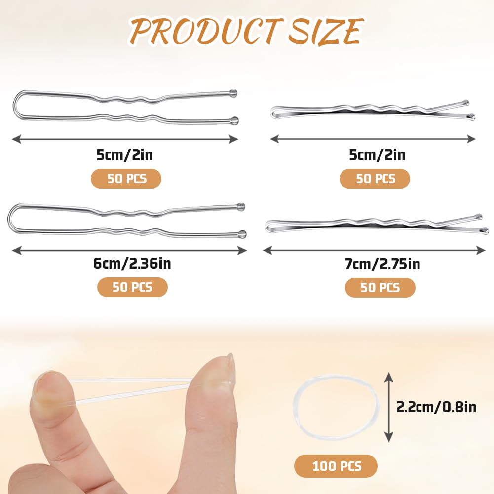 Aucuu 300 Pcs Bobby Pins Kit, Hair Pins for Women Hair Grips, 100 Silver Waved Hair Pins (50pcs L+50pcs S) - Image 2