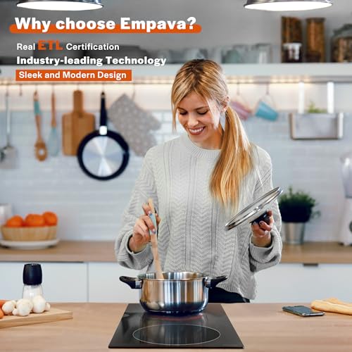 Image of Empava 2 Burner Electric infrared Cooktop, 3000W Built in Electrical Stove Top for Kitchen, 208~240V Hard Wired, No Plug, ETL Certified, Black