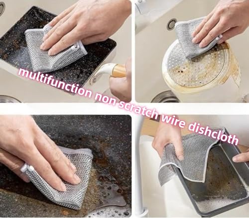 Image of Non-Scratch Wire Dishcloth & Gaps Cleaning Brush, Multipurpose Wire Dishwashing Rags for Wet and Dry, Easy Rinsing, Reusable, Wire Cleaning Cloth for Kitchen, Sinks, Pots, Pans (5)(5 Pack)