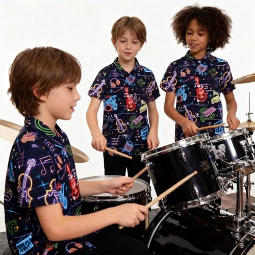 Image of uideazone Boys Hawaiian Shirts Novelty Printed Funky Short Sleeve Button Down Shirt Kids Aloha Luau Shirt 7-14T