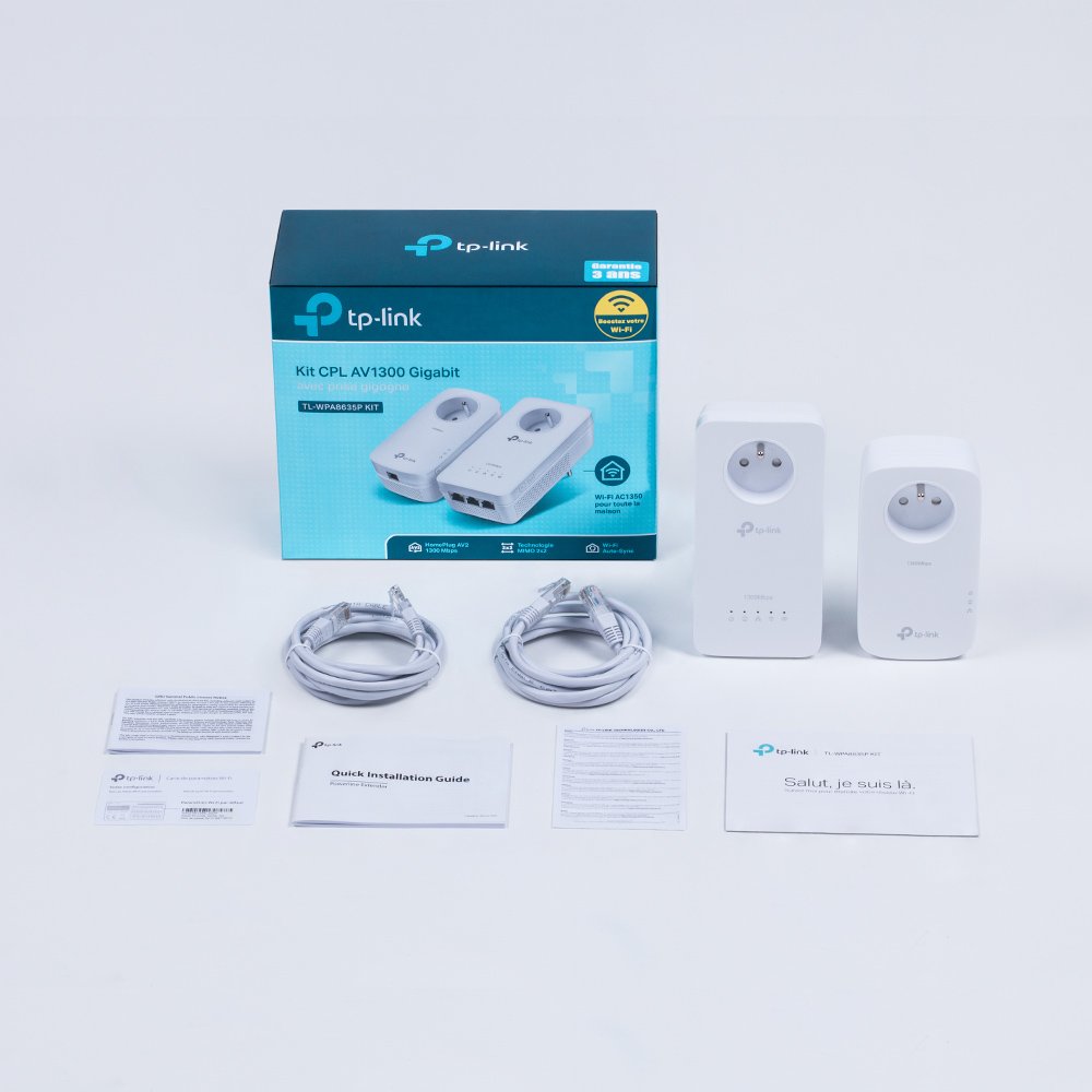 CPL Tp Link Kit CPL AV1300 Gigabit WiFi AC1200 3 ports Ethernet Gigabit avec prise gigogne