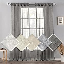 Cortina Lino Gris MIULEE Cortinas de Lino Visillo Translucido de Dormitorio Moderno Transparente Color Puro para Ventana Sala Cruzada Visillo Cuarto Habitacion Comedor Cocina Salón 2 Hojas 140x225cm Gris Oscuro