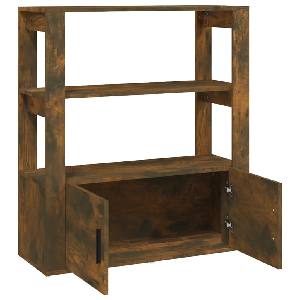 Szafka dąb dymiony 80x30x90 cm materiał drewnopochodny regał boczny z półkami i drzwiami do salonu biura organizacja przechowywania książek dekoracji meble odporne na wilgoć
