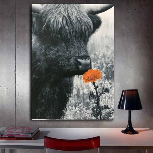Toile animaux déco rustique fleurs de vache grand format 80x120cm - 3