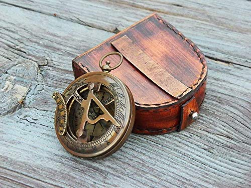 Rii Antique Nautical Directional Magnetic Sundial Brass Compass, Antique Decor Birthday Gifts For Men, Astrolabe Gift For Him, Baptism Gifts With Engraved Quotes, Sun Dial In Leather Case #TOP4