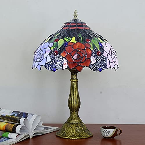 Blivuself Tiffany Lamp Stained Glass Lamp Red Rose Bedroom Table Lamp Reading Desk Light For Bedside Living Room Office Dormitory Dining Room Decorate Housewarming Gift 12X12X18 Include Light Bulb #TOP2