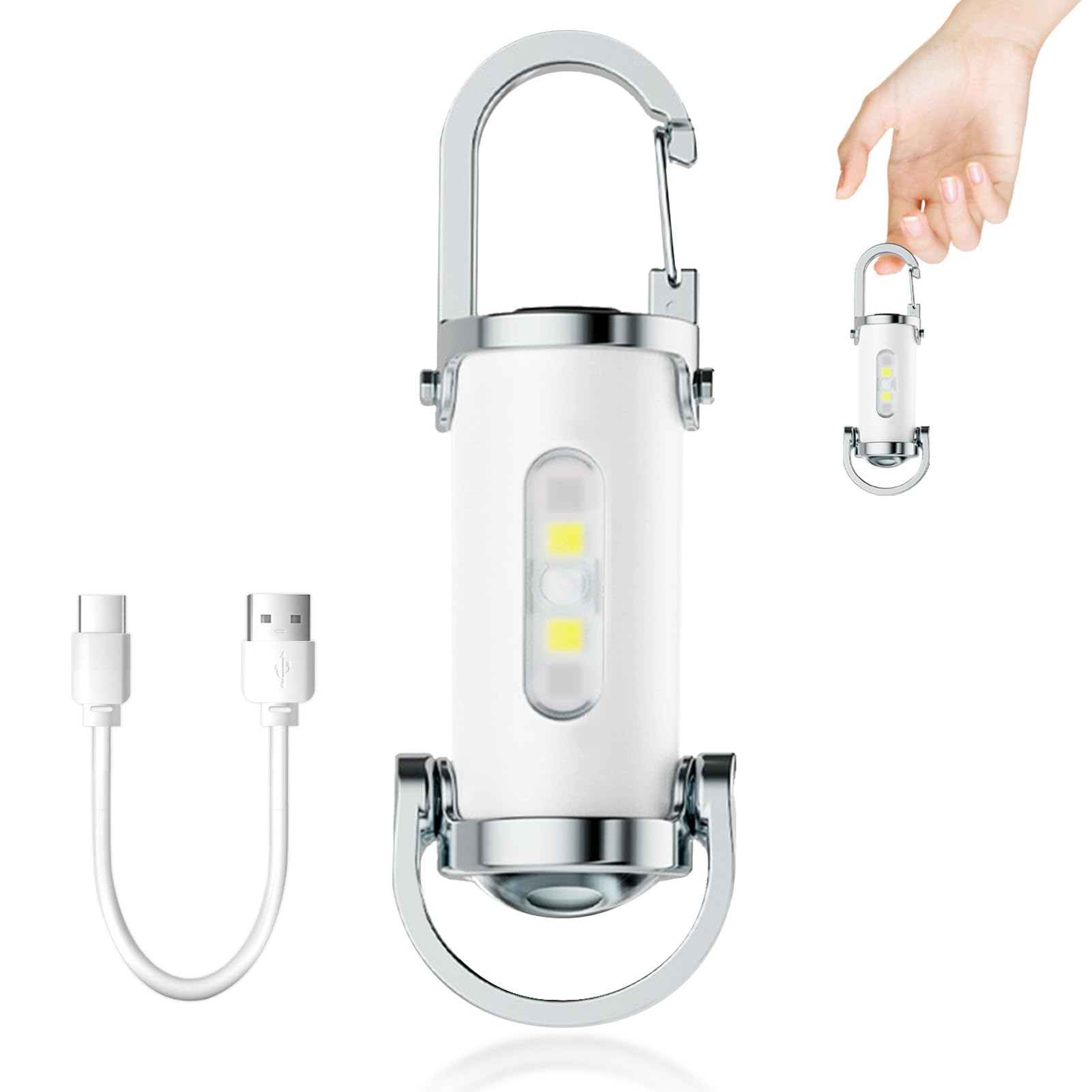 TaimeiMao Mini portachiavi super luminoso, 1200 lm, mini torcia LED super luminosa, torcia a LED, ricaricabile, impermeabile, per casa, auto, lavoro all'aperto, viaggi, campeggio (bianco)
