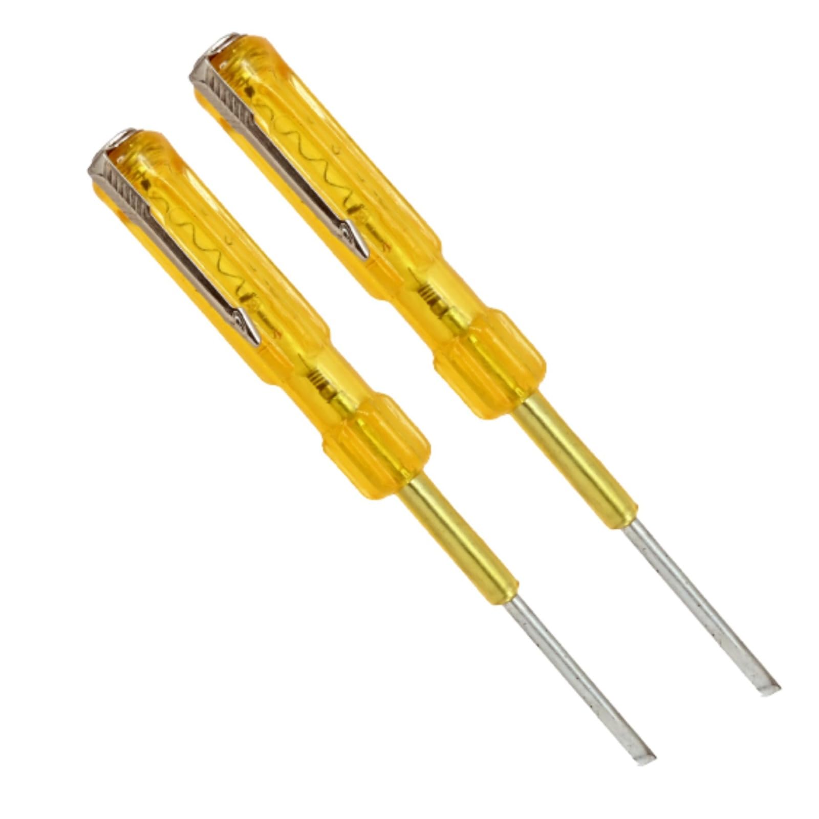 Light Check Tester | Current Detecting Tester Tool (Pack of 2) Golden Yellow Insulated Handle Slotted Head Steel Tip Tester