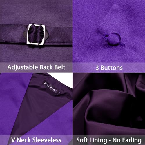 Image of Barry.Wang Mens Suit Vest Bow Tie Set 4PCS Formal V-neck Slim Fit Casual Solid Color Waistcoat Wedding Party Tuxedo