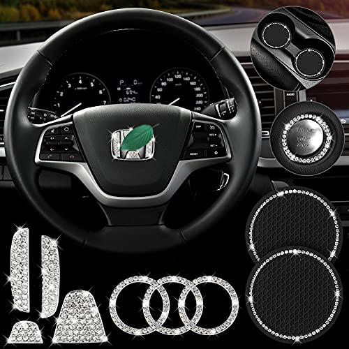 Bling Steering Wheel Decorative Diamond Sticker Compatible with Honda, Car Coasters and Start Button Rings, Bling Car Interior Accessories for Honda Civic/Accord/City/Pilot/CR-V/Odyssey/Crosstour