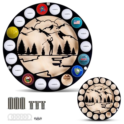 Circular Golf Ball Display Case For 18 Balls – Wall Mount Golf Ball Holder Display With Metal &Amp; Wood Design, Customized Wooden Backing, Easy Drill-Free Mounting – Gift For Golf Enthusiasts