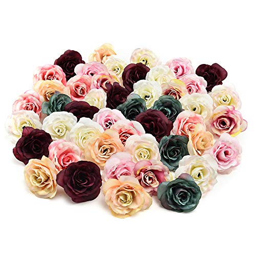 Fake Flowers Bulk Artificial Flowers Spring Outdoor Rose Flowers Head Silk Flowers for Crafts Wedding Home Christmas Decoration DIY Wreath Scrapbook Gift Box Fake Flowers Decor 30pcs 4.5cm (Colorful)