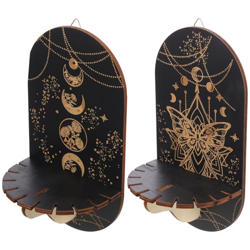 SHINEOFI Estante Flotante de Madera Negra Estilo Bohemio para Pared, Soporte de Cristal Delicado, 2 Piezas (7 y 8 Cm), Repisa Decorativa para Sala, Oficina y Café