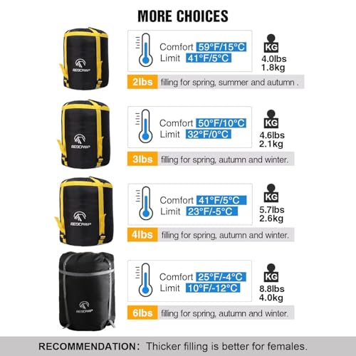 Bolsa de Dormir REDCAMP de Algodón y Franela para Adultos Grandes y Altos, 3-4 Estaciones, Acolchada para Clima Frío con Bolsa Compresora, Cálida y Cómoda para Camping, Senderismo y Caza miniatura 2