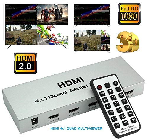 Image of Microware HDMI 4x1 Quad Multi-Viewer Supports Screen Segmentation and IR Control, Seamless Switcher Splitter Support HDCP1.3 1080p Scaler up /Down