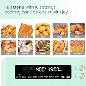 Retro Style Infrared Heating Air Fryer Toaster Oven, Extra Large Countertop Convection Oven 10-in-1 Combo, 6-Slice Toast, Enamel Baking Pan Easy Clean with Recipe Book, Green Color Retro Style Infrared Heating Air Fryer Toaster Oven Extra Large Countertop Convection Oven 10 in 1 Combo 6 Slice Toast Enamel Baking Pan Easy Clean with Recipe Book Green Color