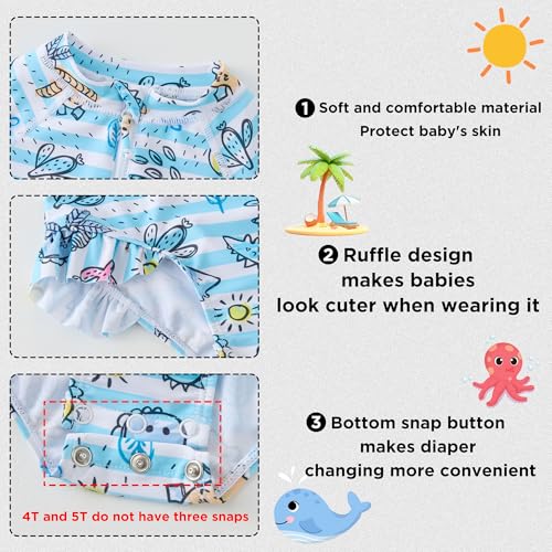 Image of UMELOK Baby Girls One Piece Swimsuit Infant Bathing Suit Long Sleeve Rash Guard Swimwear with UPF 50+ Sun Protection