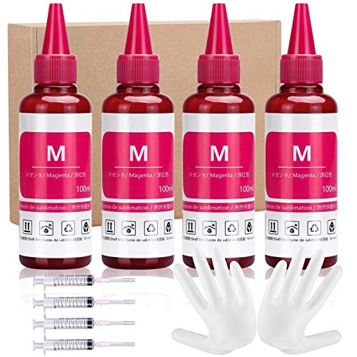 Xcinkjet 4x100ml Sublimation Ink Refill for Epson WF7710 WF7720 ET2720 ET2760 WF3720 ET2750 WF7210 XP7100 WF3620 WF2750 ET2650 C88+ C88 Inkjet Printers Heat Press Transfer Ink (Magenta)