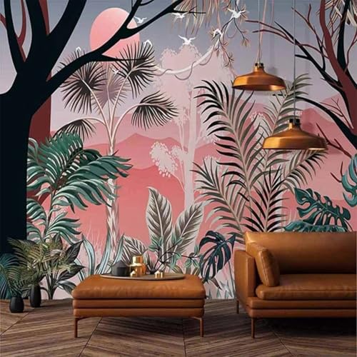 HBYUEHAN Fondo de hojas de plantas Retro, mural 3d en relieve rosa para sala de estar, cocina, dormitorio, habitación de niños, decoración de estudio
