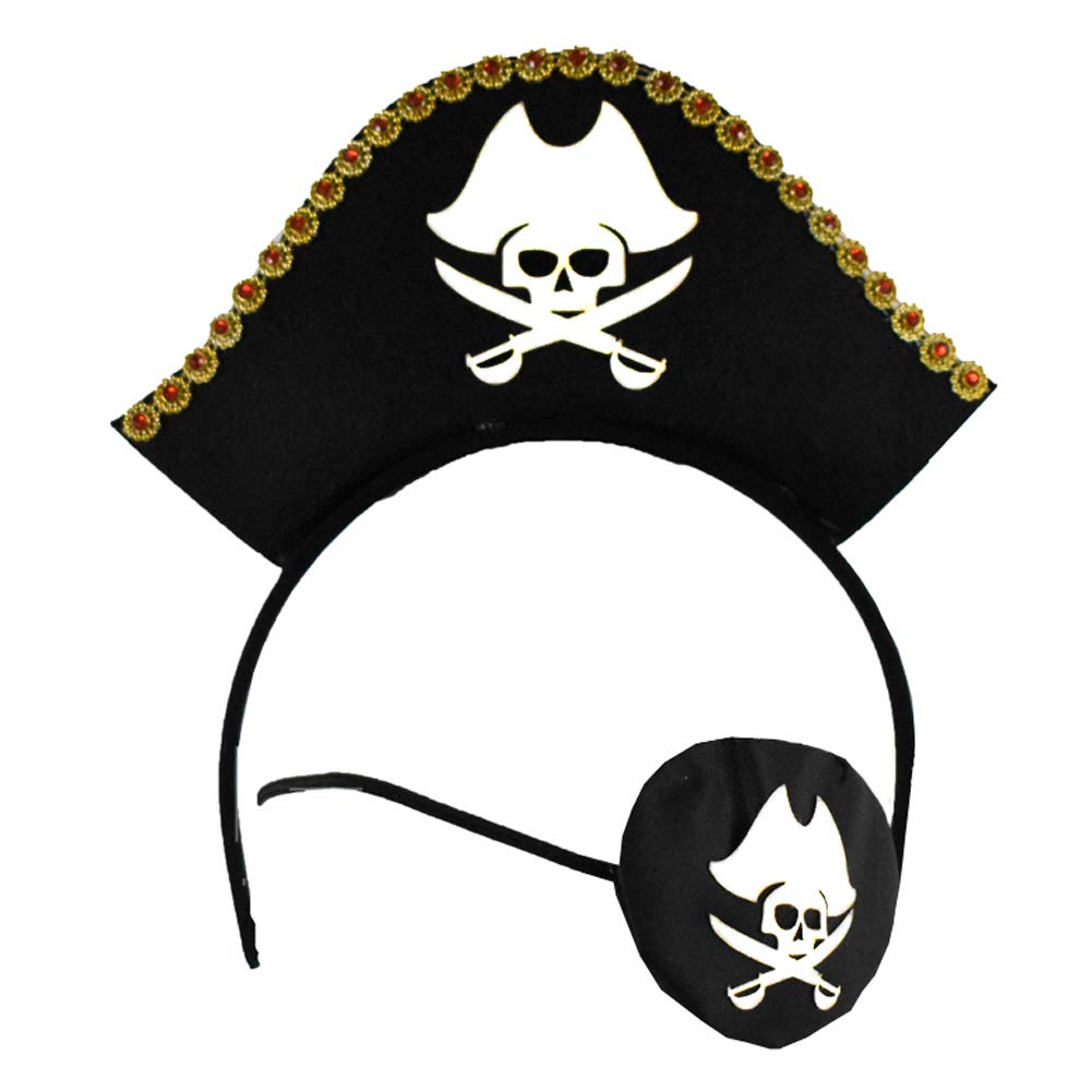 Black Mini Pirate Hat Headband With Matching Eye Patch