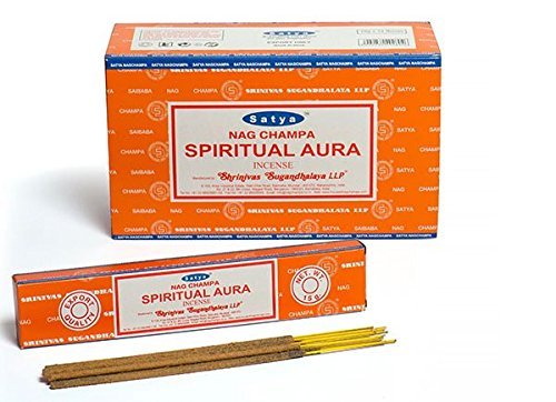 Satya Sai Baba Nag Champa Spiritual Aura Incense Sticks Agarbatti 180 Grams Box | 12 Packs of 15 Grams Each in a Box | Export Quality