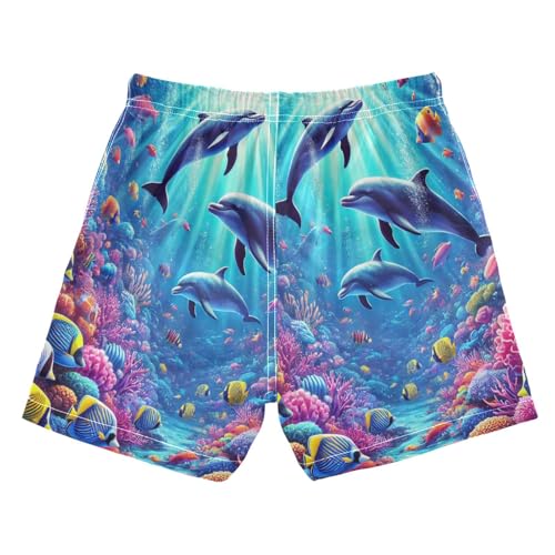 Marine Life Coral Dolphins Boys Swim Trunks Quick Dry Toddler Swimsuit Boy Board Shorts Bathing Suits Swimwear 4T2