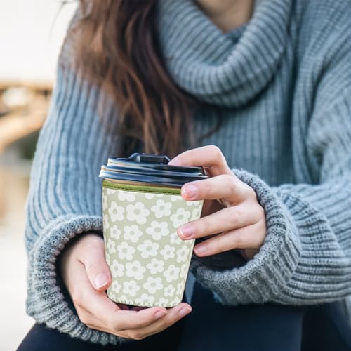 Image of Reusable Insulated Sleeve for Iced Coffee Cup, Coffee Neoprene Sleeve for Cold & Hot Drinks, Beverage Holder for Iced Coffee (Sage Florals, Small: 16-18oz)